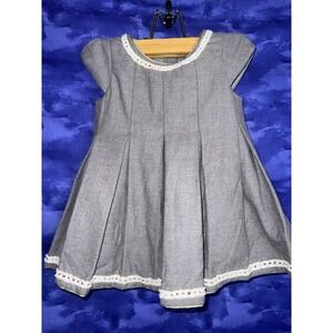 Tahari Baby Girl Size 18 Months Gray Pleated Short Sleeve A-Line Lined Dress